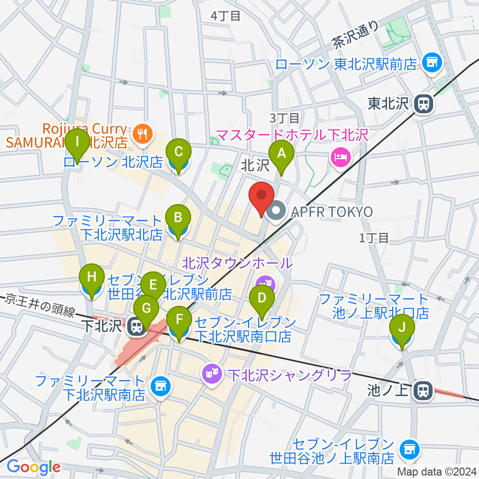 サウンドスタジオノア 下北沢店周辺のコンビニエンスストア一覧地図