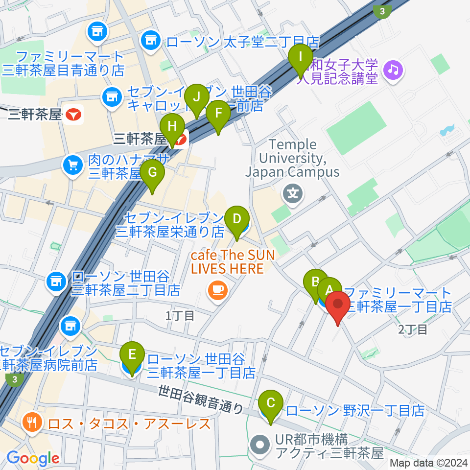 サウンドスタジオノア 三軒茶屋店周辺のコンビニエンスストア一覧地図