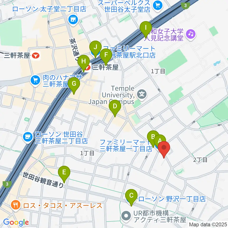 サウンドスタジオノア 三軒茶屋店周辺のコンビニエンスストア一覧地図