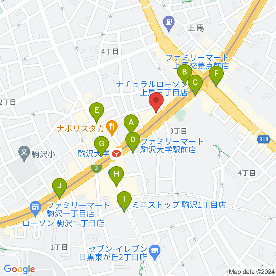 サウンドスタジオノア駒沢店周辺のコンビニエンスストア一覧地図