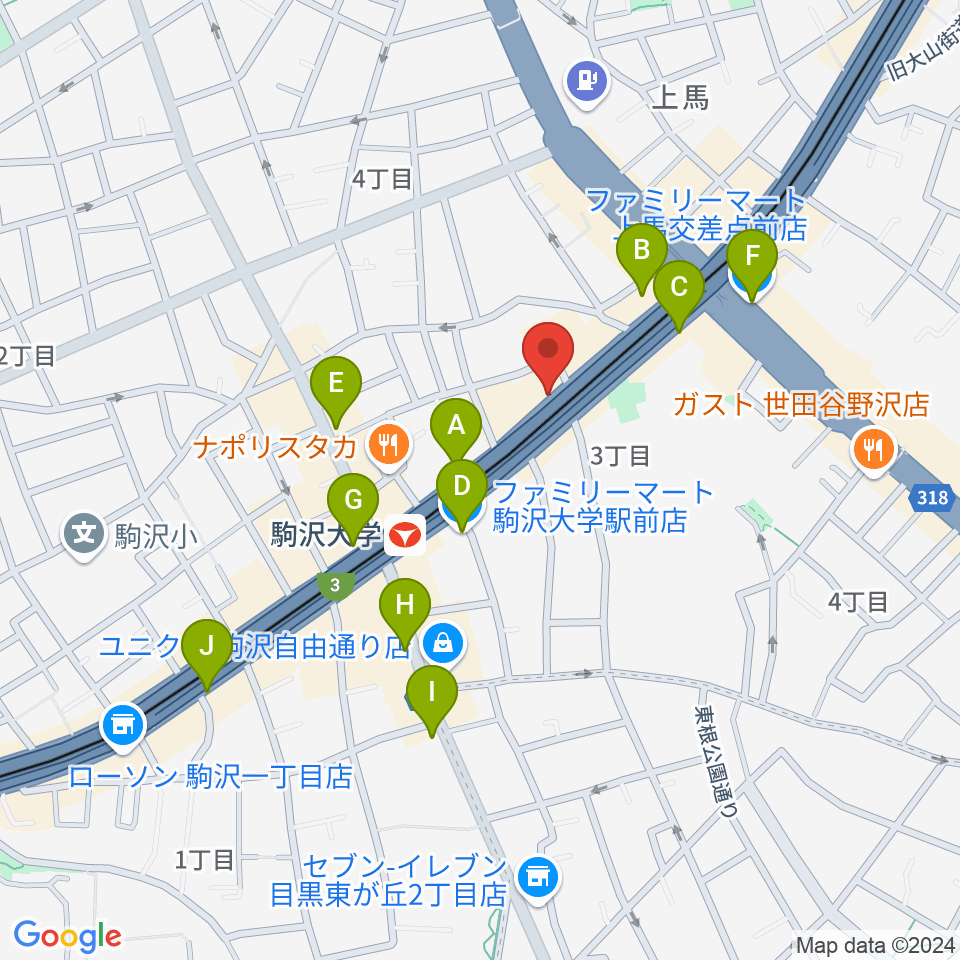 サウンドスタジオノア駒沢店周辺のコンビニエンスストア一覧地図