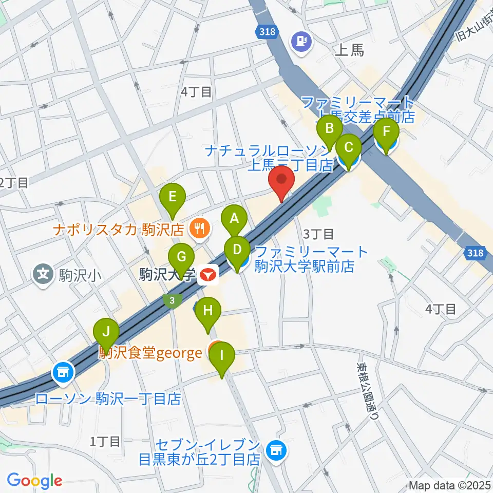 サウンドスタジオノア駒沢店周辺のコンビニエンスストア一覧地図