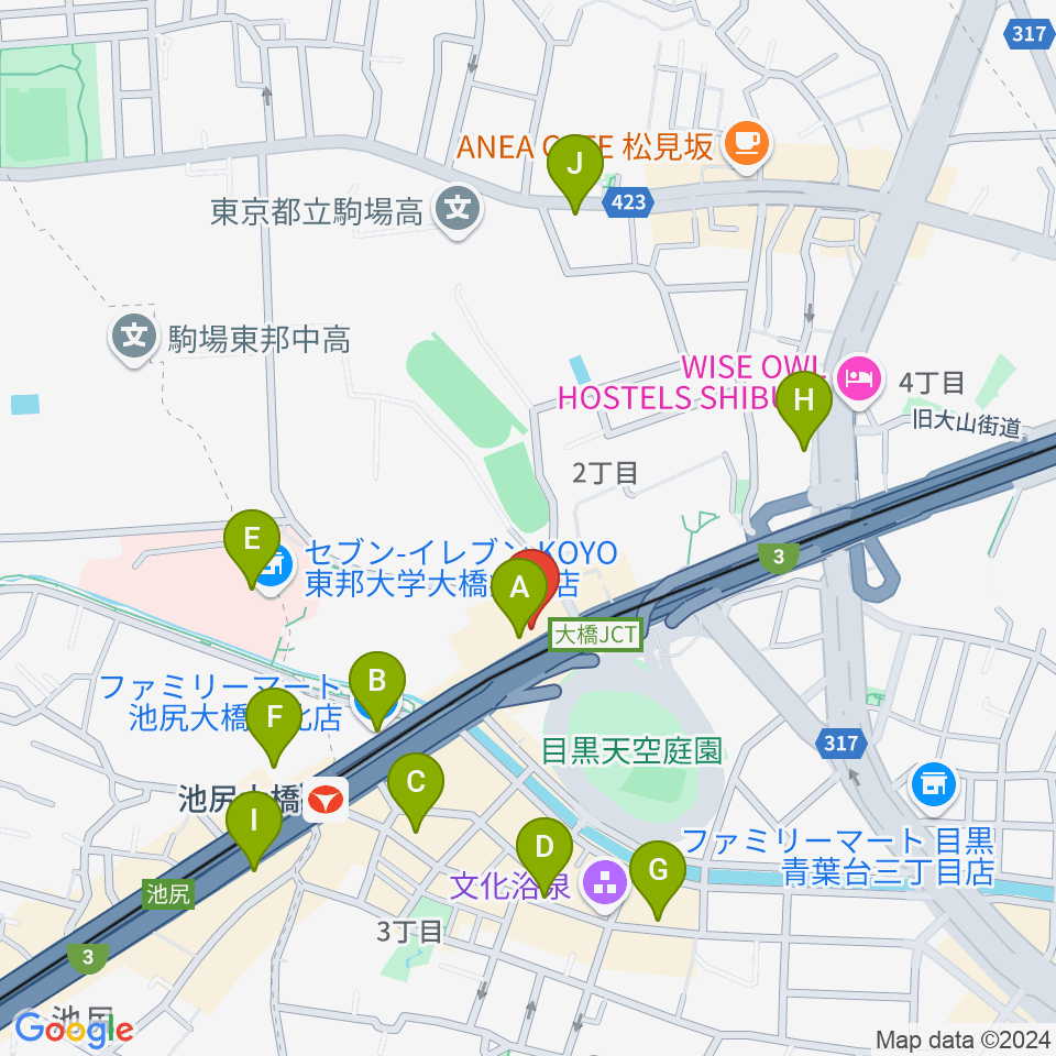 サウンドスタジオノア 池尻大橋店周辺のコンビニエンスストア一覧地図