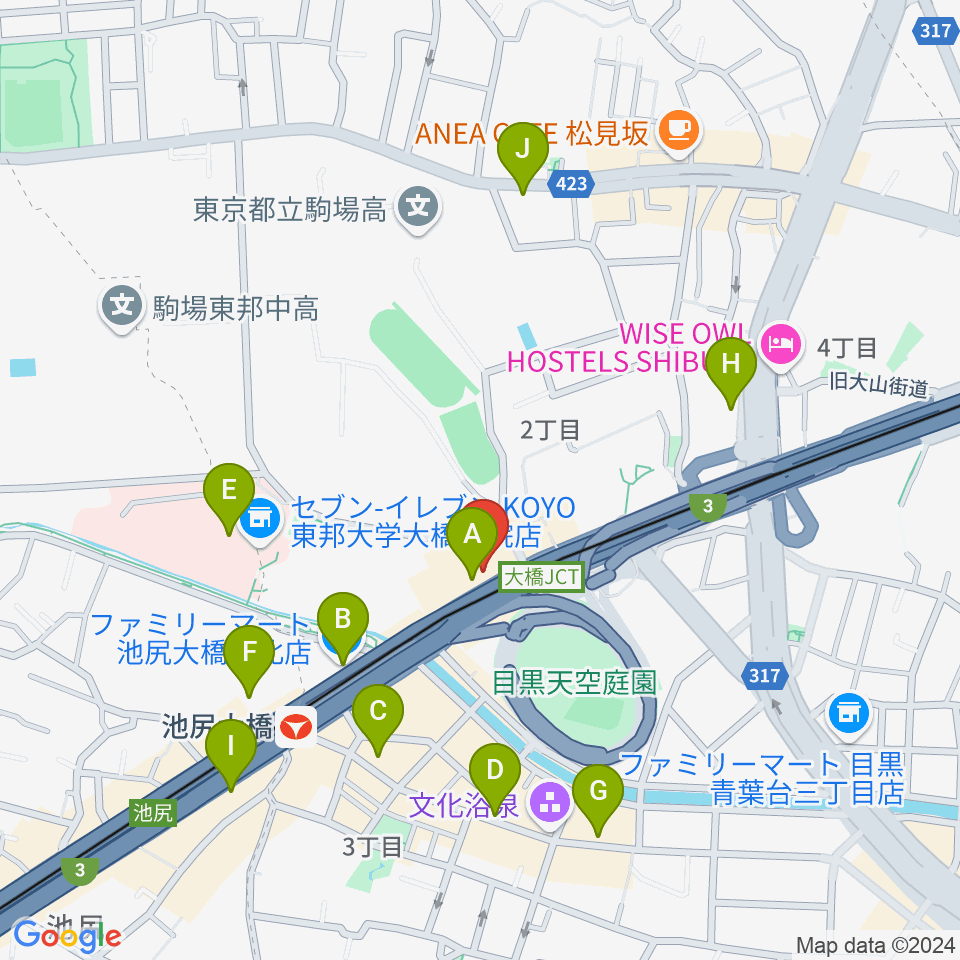 サウンドスタジオノア 池尻大橋店周辺のコンビニエンスストア一覧地図