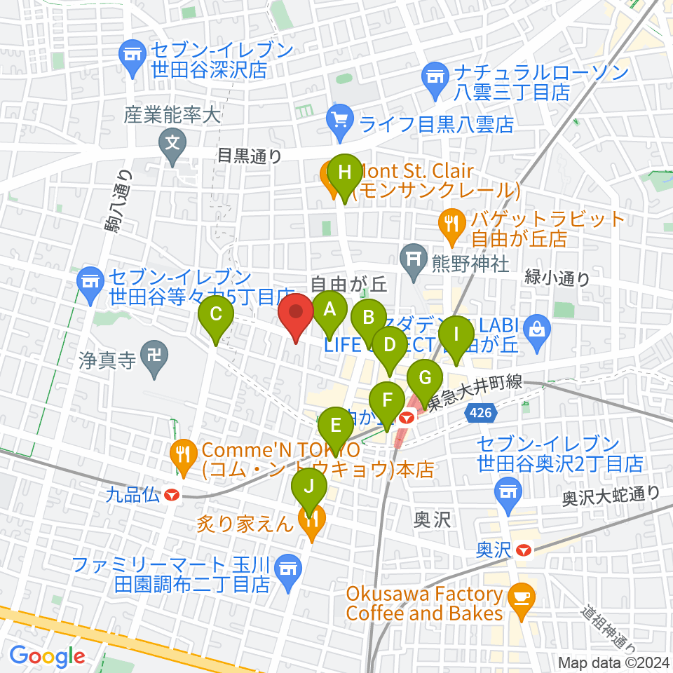 サウンドスタジオノア 自由が丘店周辺のコンビニエンスストア一覧地図