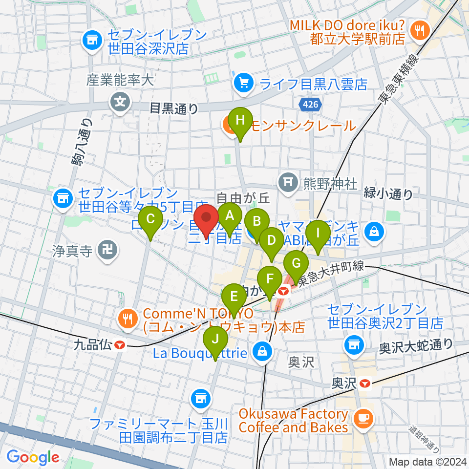 サウンドスタジオノア 自由が丘店周辺のコンビニエンスストア一覧地図