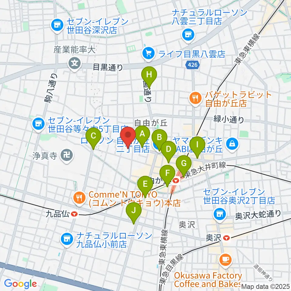 サウンドスタジオノア 自由が丘店周辺のコンビニエンスストア一覧地図