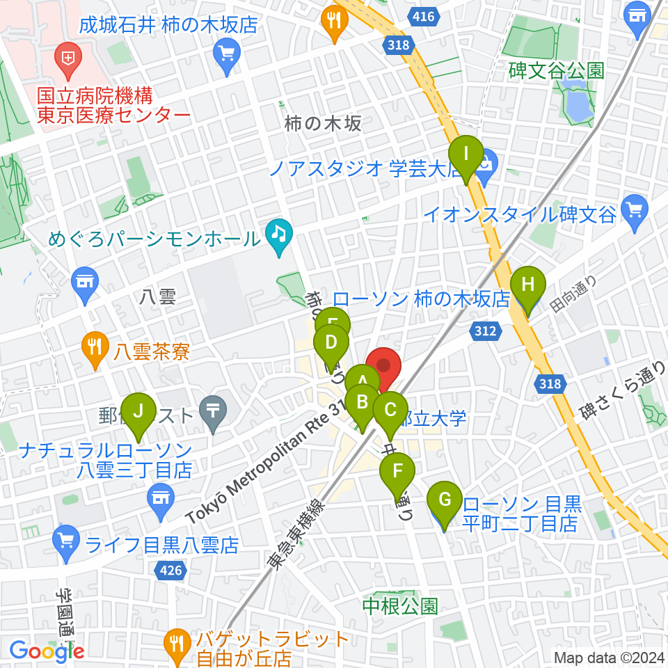 サウンドスタジオノア 都立大店周辺のコンビニエンスストア一覧地図