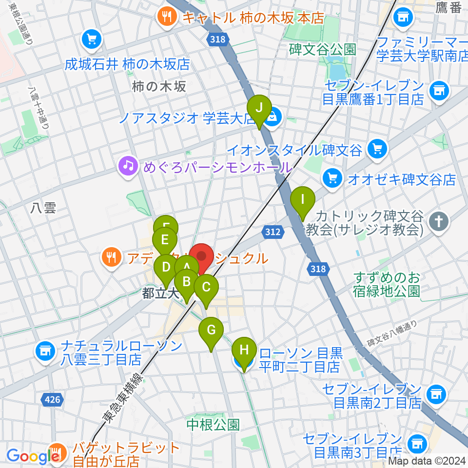 サウンドスタジオノア 都立大店周辺のコンビニエンスストア一覧地図