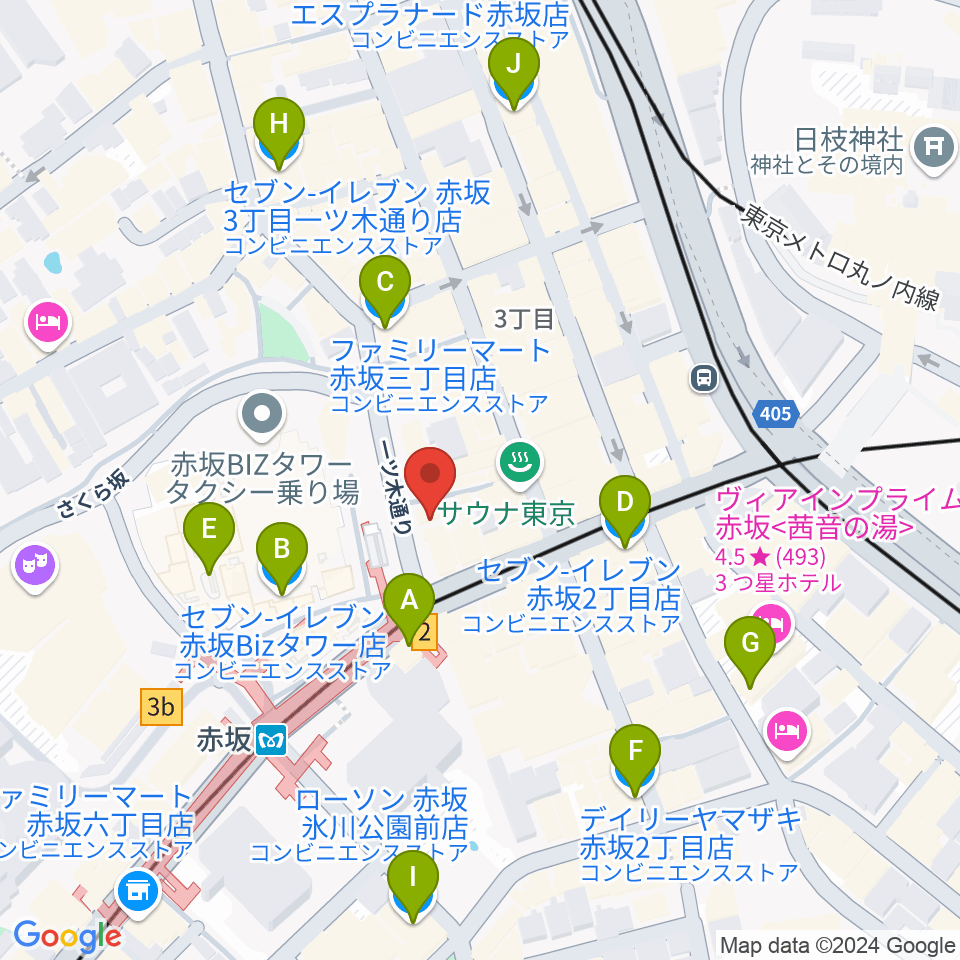 サウンドスタジオノア 赤坂店周辺のコンビニエンスストア一覧地図