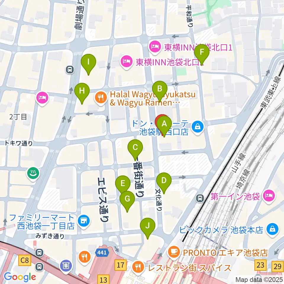 ゲートウェイスタジオ池袋北口店周辺のコンビニエンスストア一覧地図