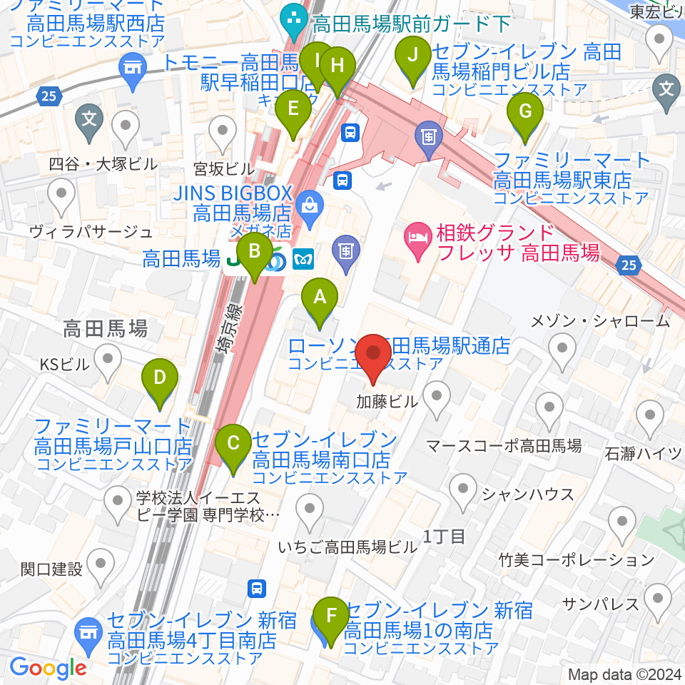 ゲートウェイスタジオ高田馬場3号店周辺のコンビニエンスストア一覧地図