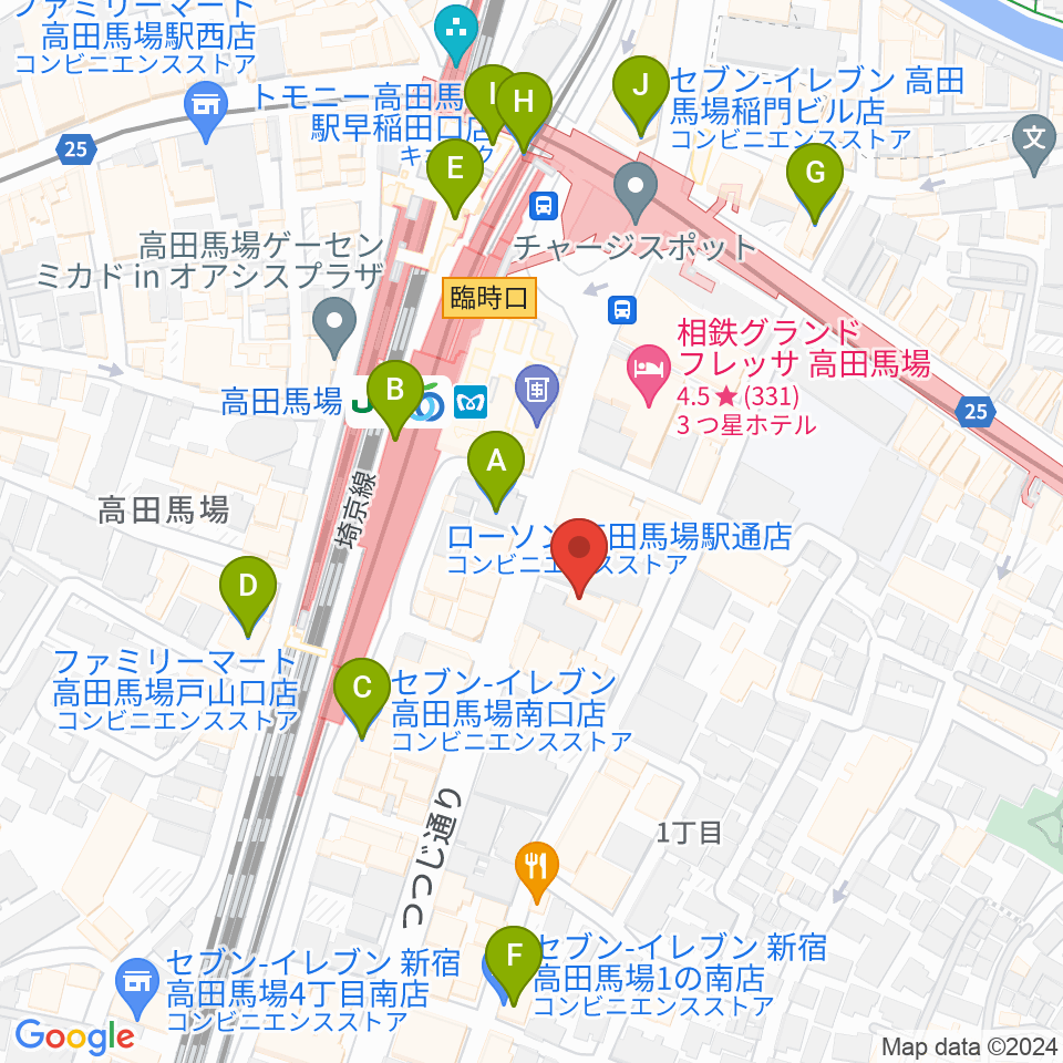 ゲートウェイスタジオ高田馬場3号店周辺のコンビニエンスストア一覧地図