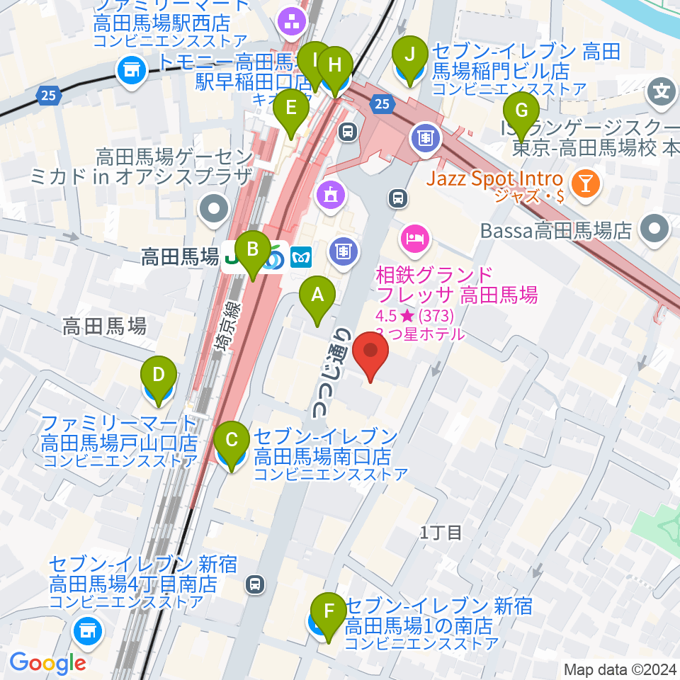 ゲートウェイスタジオ高田馬場3号店周辺のコンビニエンスストア一覧地図