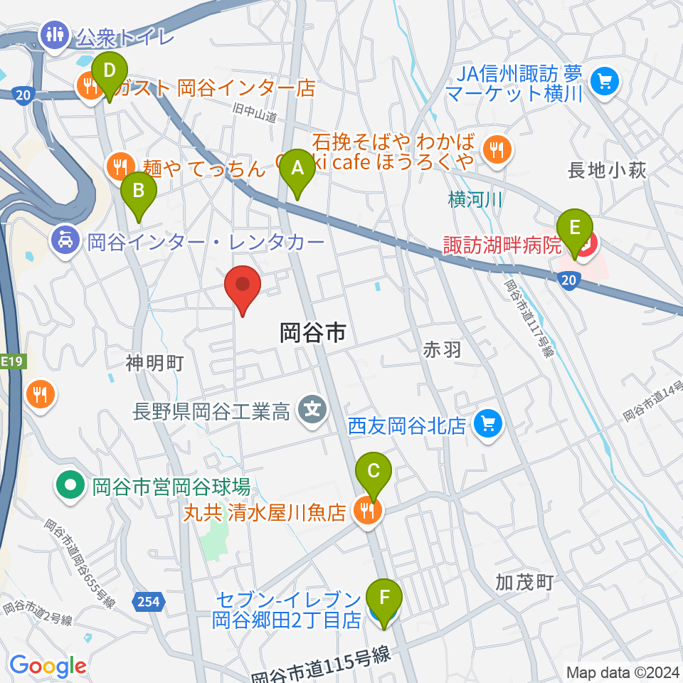 オグチ楽器 岡谷本社周辺のコンビニエンスストア一覧地図