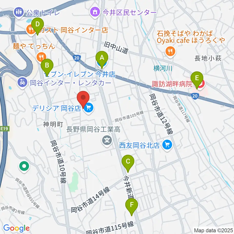 オグチ楽器 岡谷本社周辺のコンビニエンスストア一覧地図