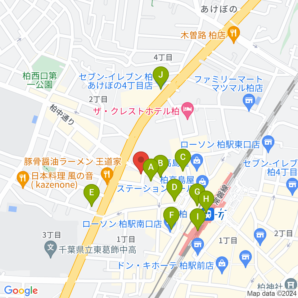 ゲートウェイスタジオ柏店周辺のコンビニエンスストア一覧地図