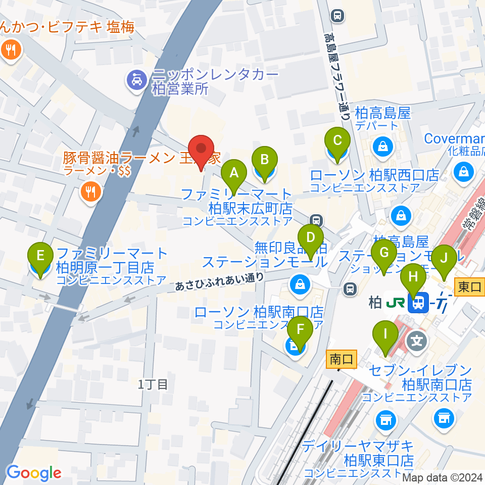 ゲートウェイスタジオ柏店周辺のコンビニエンスストア一覧地図