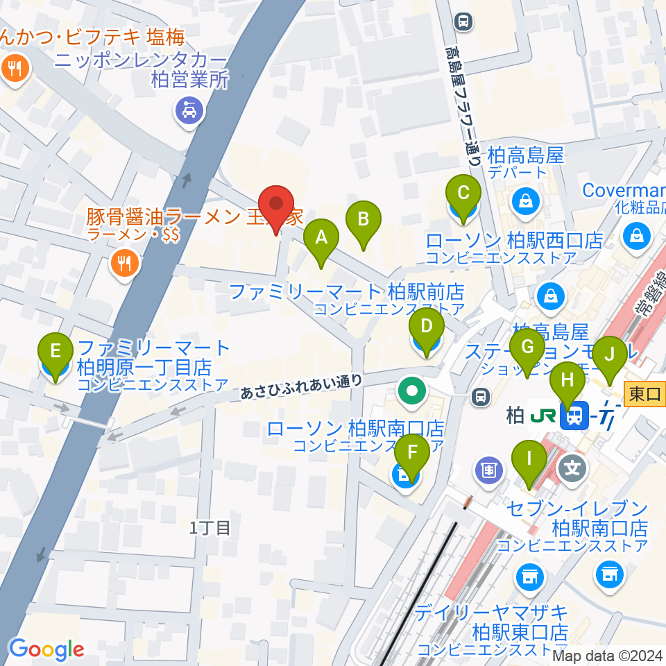 ゲートウェイスタジオ柏店周辺のコンビニエンスストア一覧地図