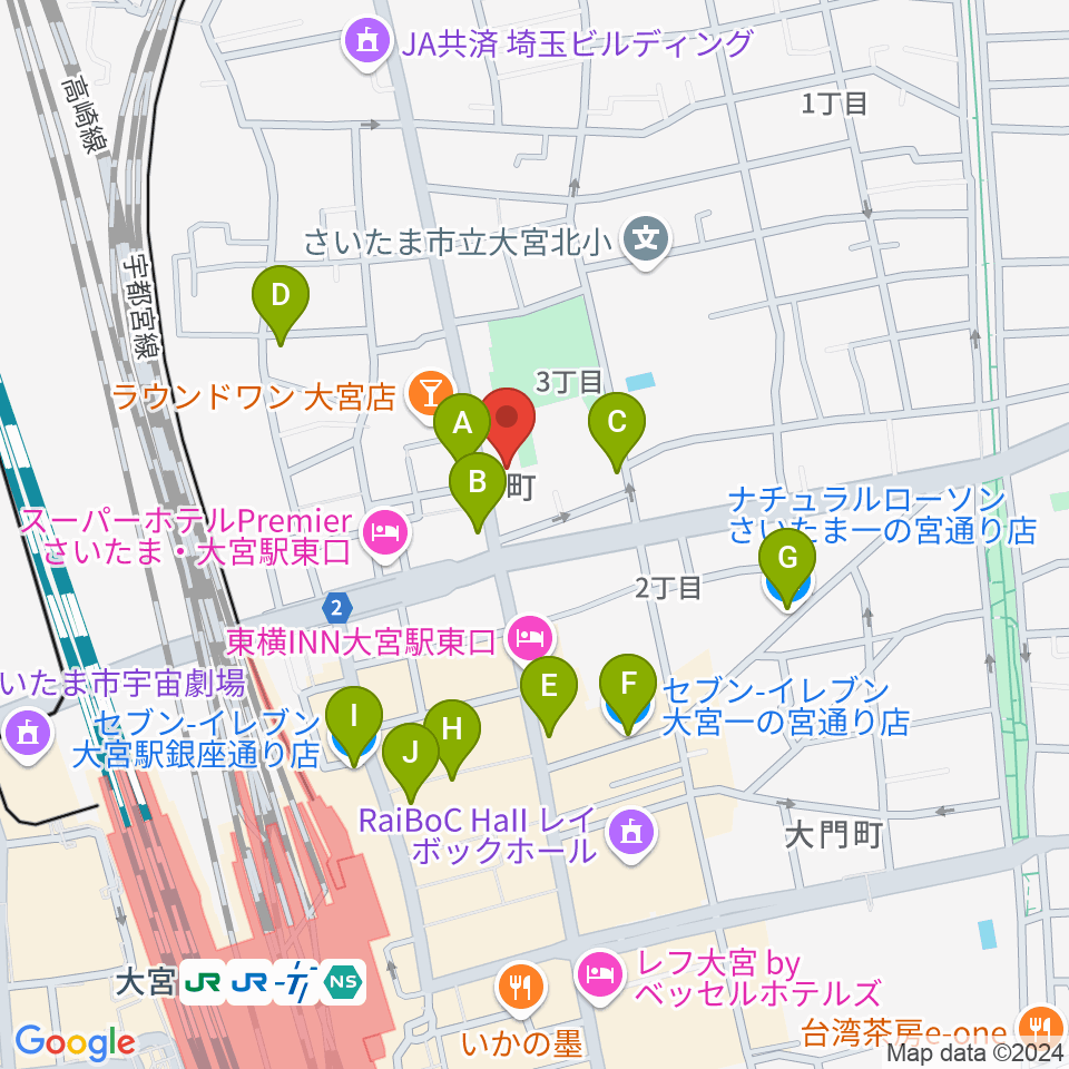 ゲートウェイスタジオ大宮店周辺のコンビニエンスストア一覧地図