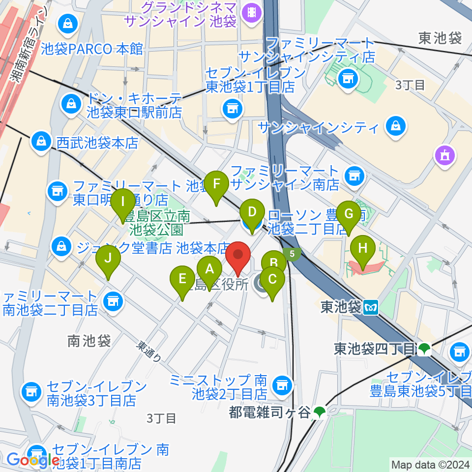 スタジオペンタ池袋店周辺のコンビニエンスストア一覧地図