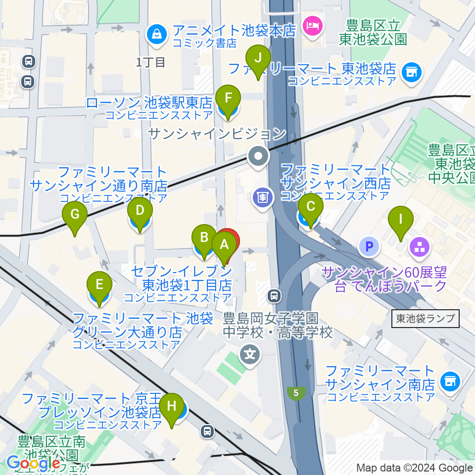 スタジオペンタ池袋ハンズサイド周辺のコンビニエンスストア一覧地図