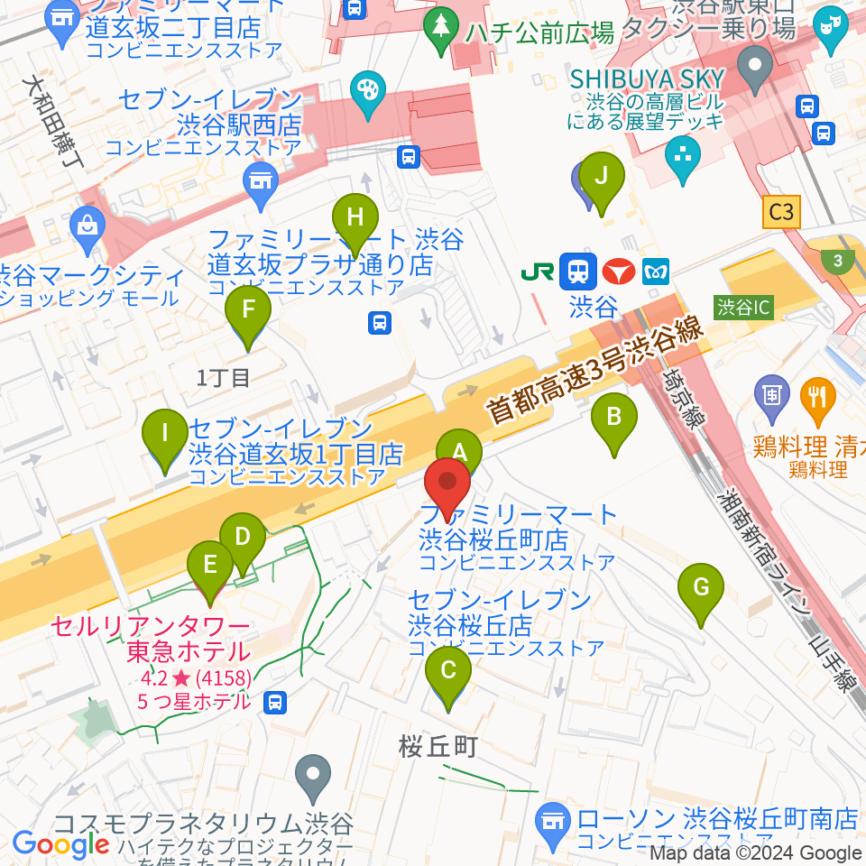 スタジオペンタ渋谷シティサイド周辺のコンビニエンスストア一覧地図