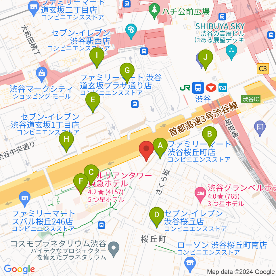 スタジオペンタ渋谷ムーンサイド周辺のコンビニエンスストア一覧地図