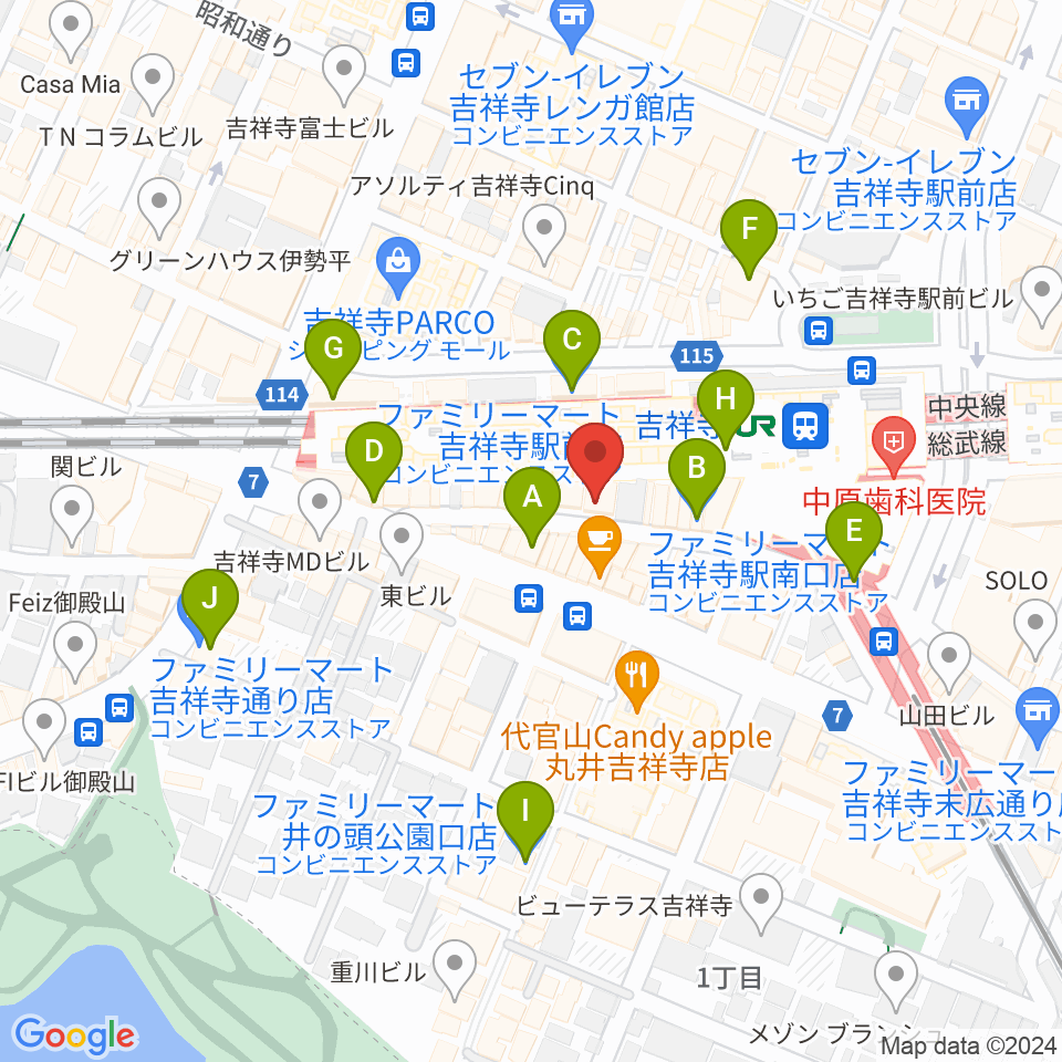スタジオペンタ吉祥寺サウスサイド周辺のコンビニエンスストア一覧地図