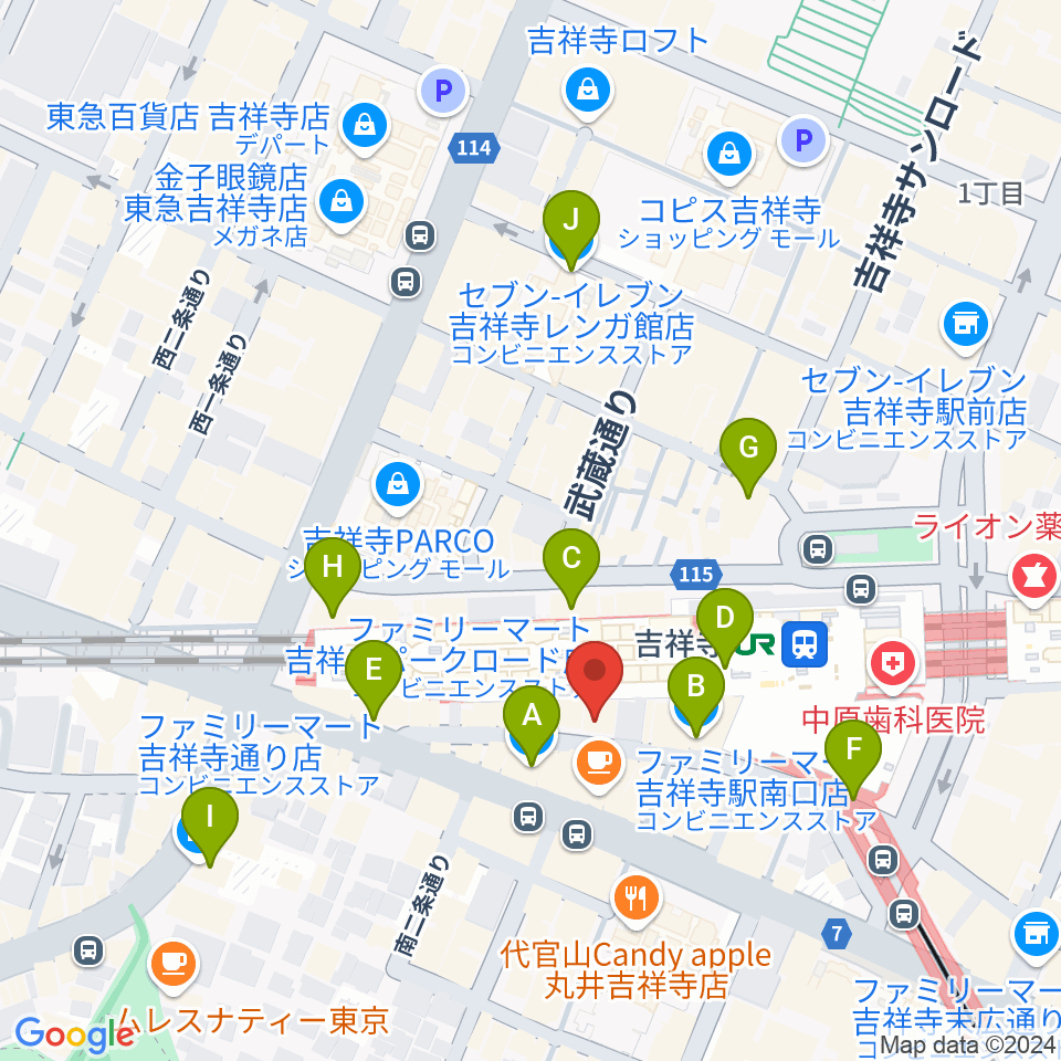 スタジオペンタ吉祥寺サウスサイド周辺のコンビニエンスストア一覧地図