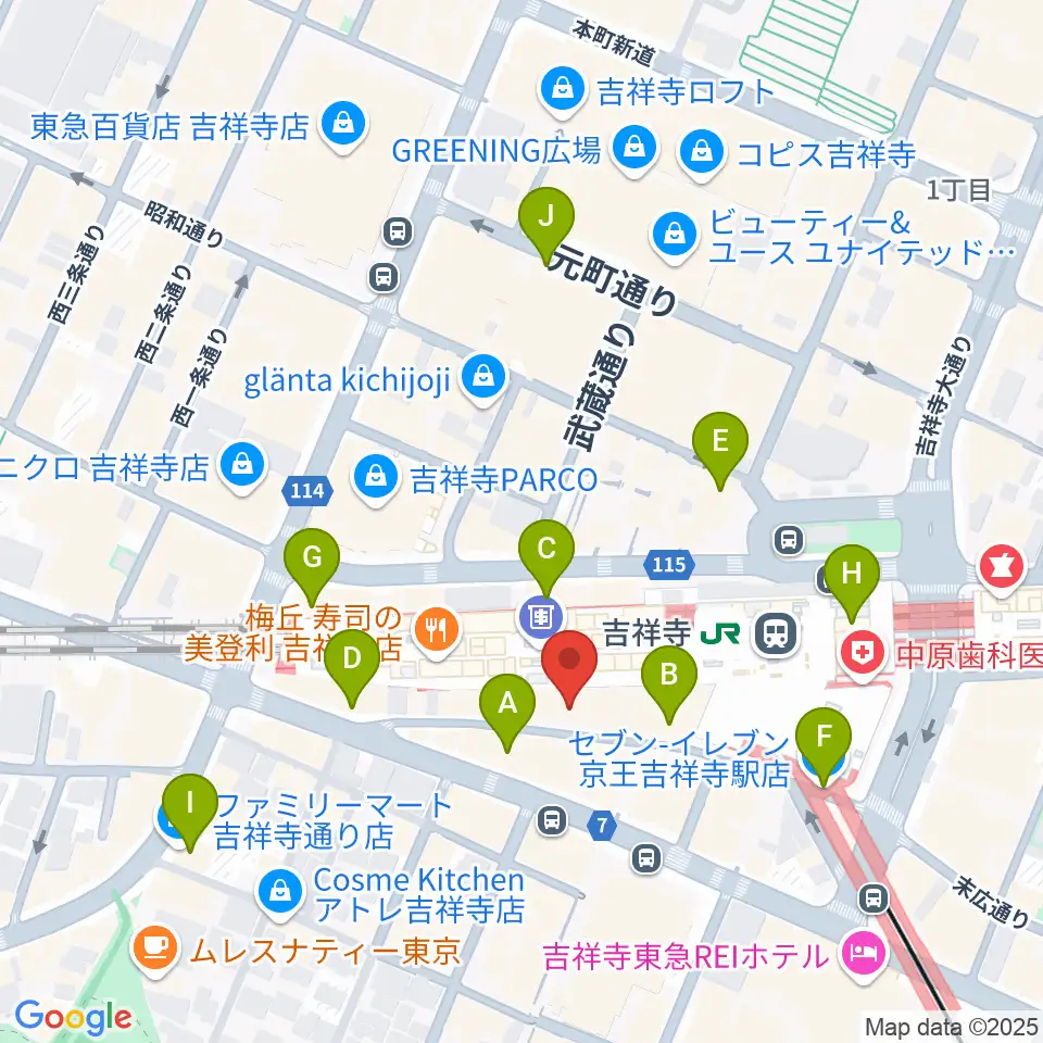 スタジオペンタ吉祥寺サウスサイド周辺のコンビニエンスストア一覧地図