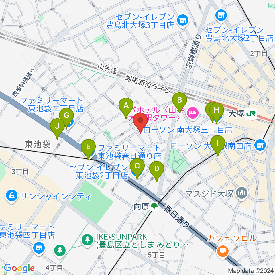 スタジオペンタ大塚店周辺のコンビニエンスストア一覧地図