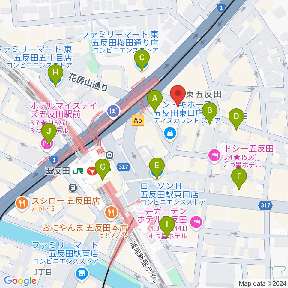 スタジオペンタ五反田店周辺のコンビニエンスストア一覧地図