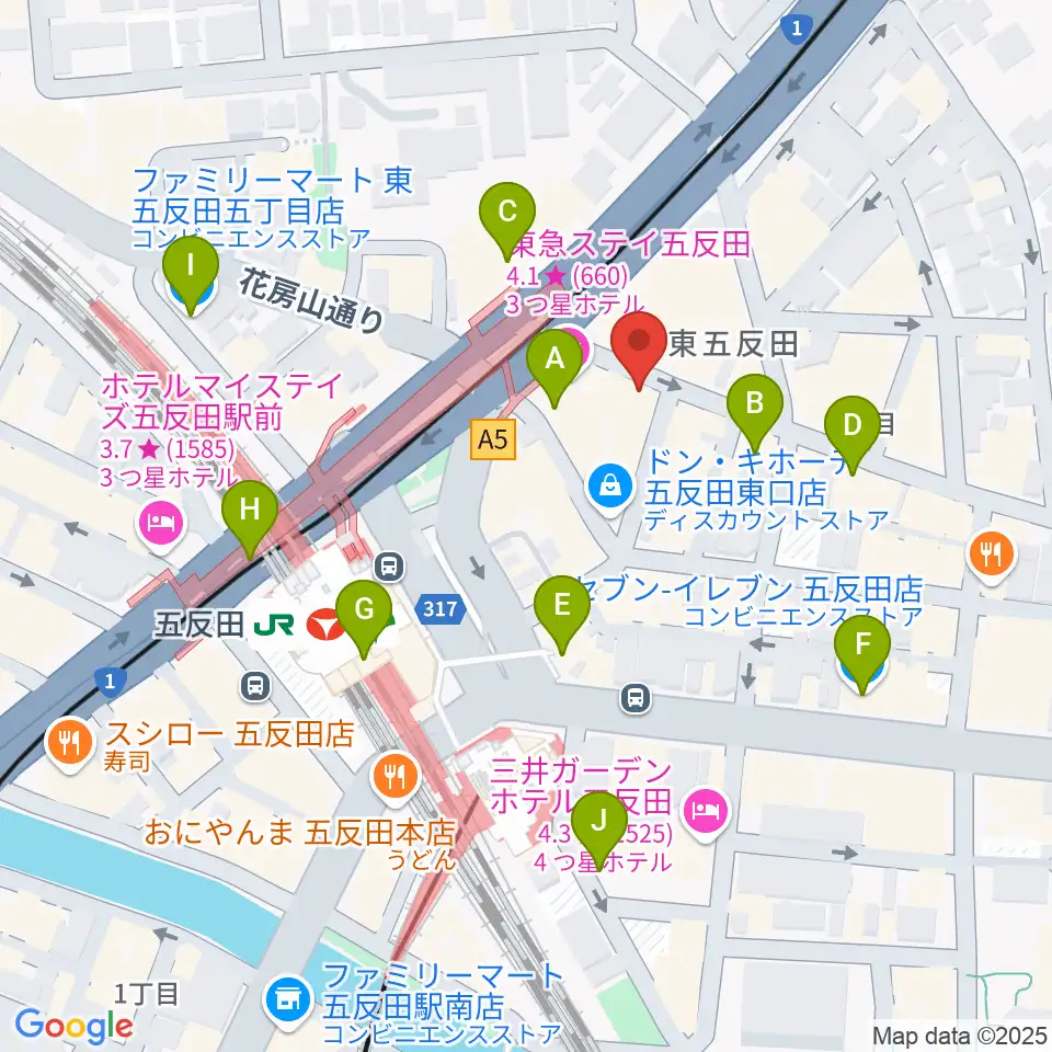 スタジオペンタ五反田店周辺のコンビニエンスストア一覧地図