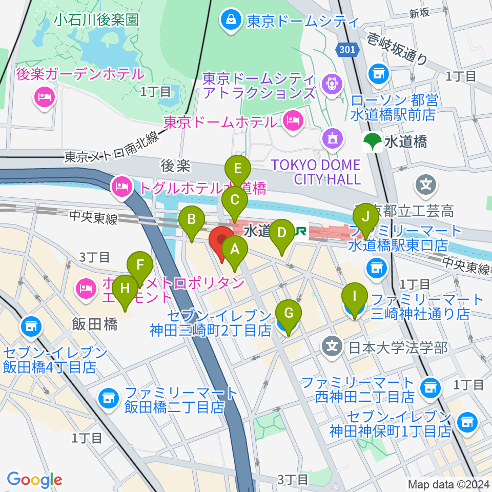 スタジオノード水道橋周辺のコンビニエンスストア一覧地図