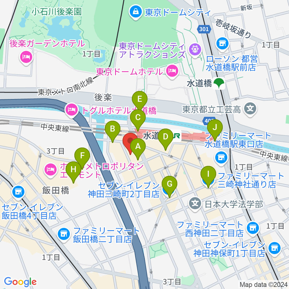 スタジオノード水道橋周辺のコンビニエンスストア一覧地図