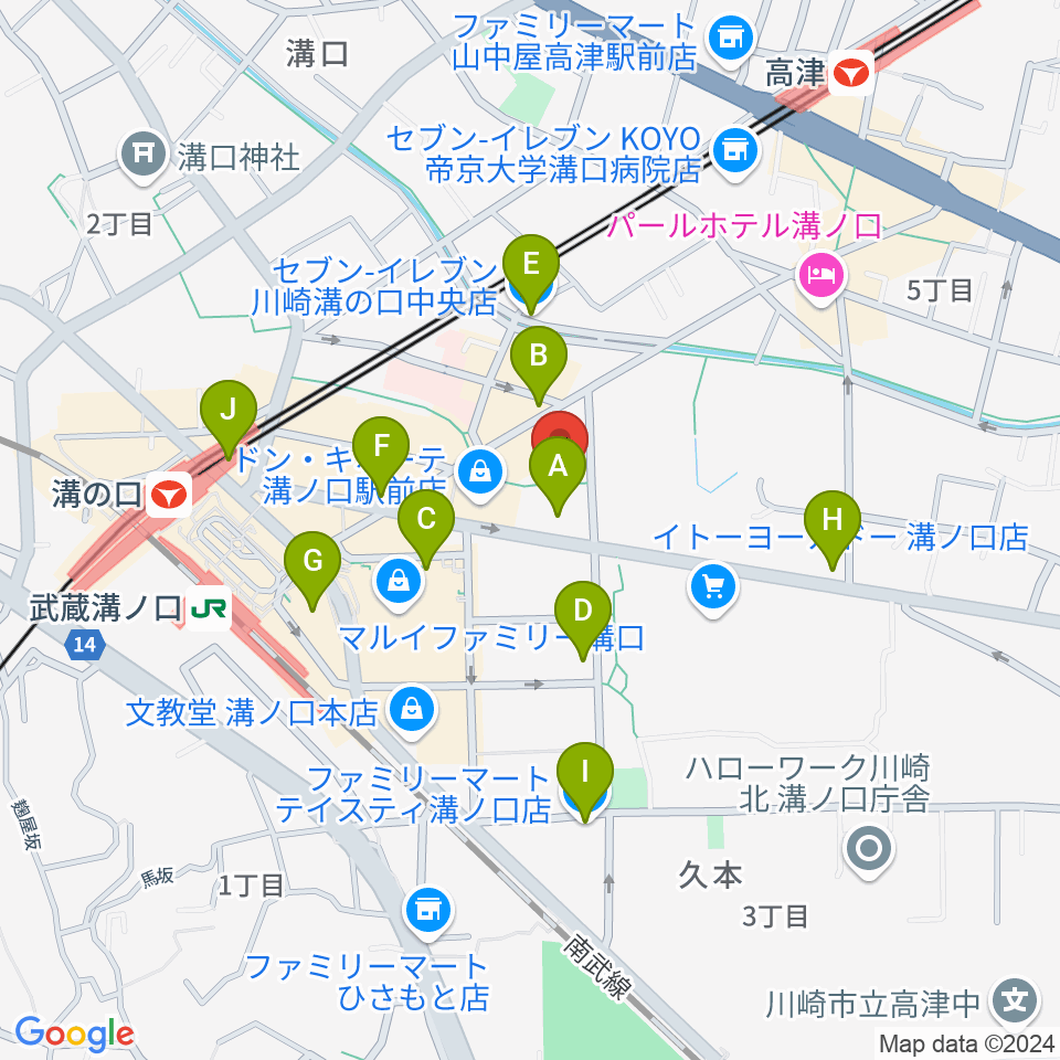 スタジオノード溝の口店周辺のコンビニエンスストア一覧地図