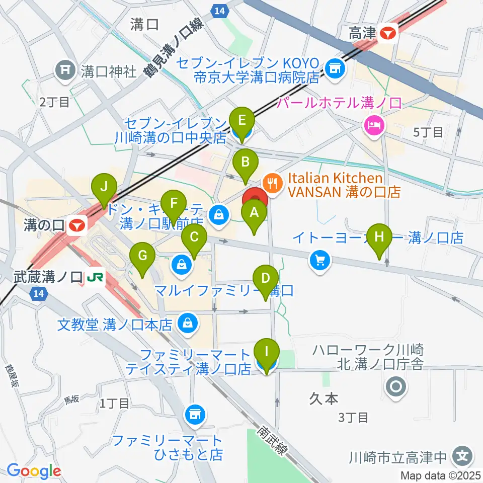 スタジオノード溝の口店周辺のコンビニエンスストア一覧地図