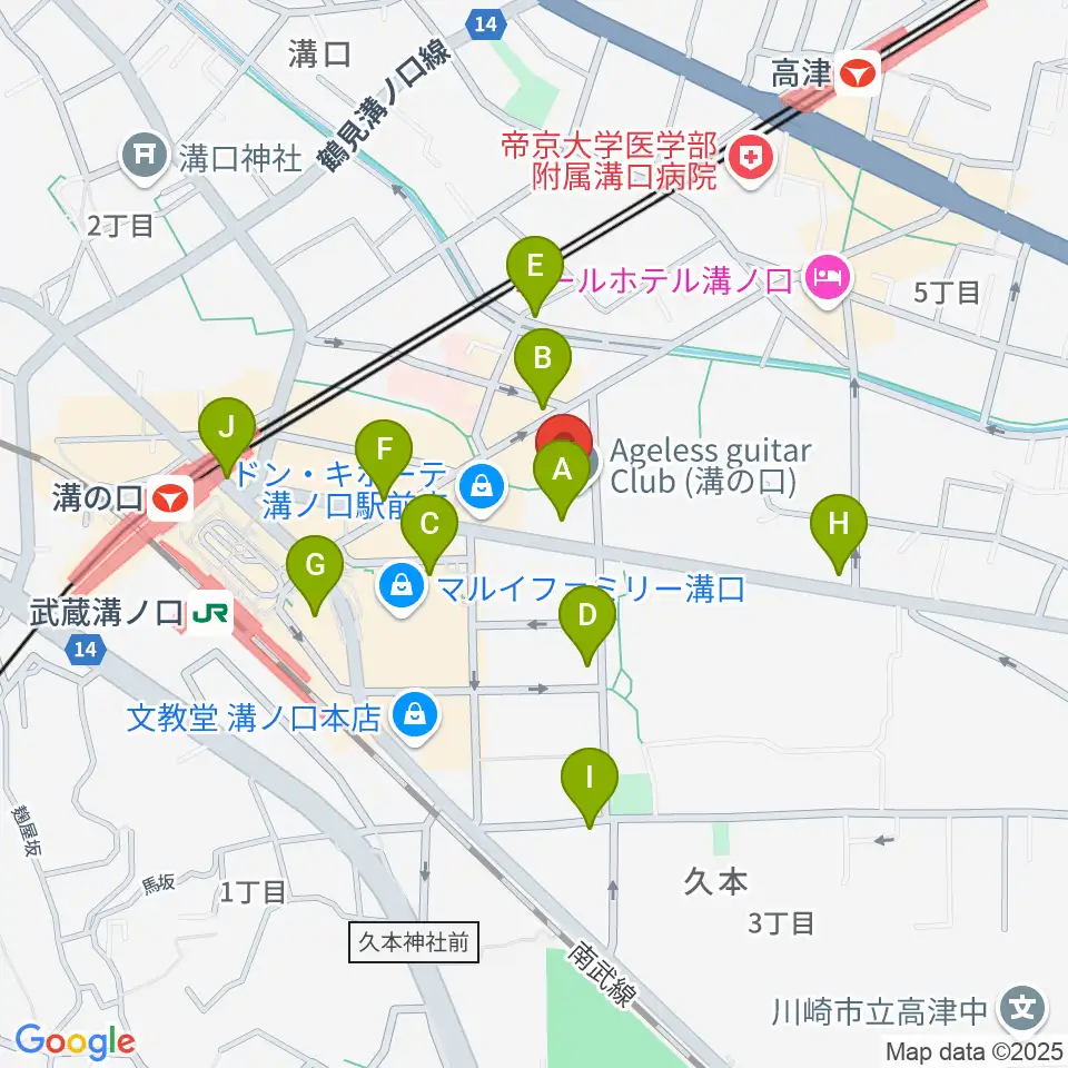 スタジオノード溝の口店周辺のコンビニエンスストア一覧地図