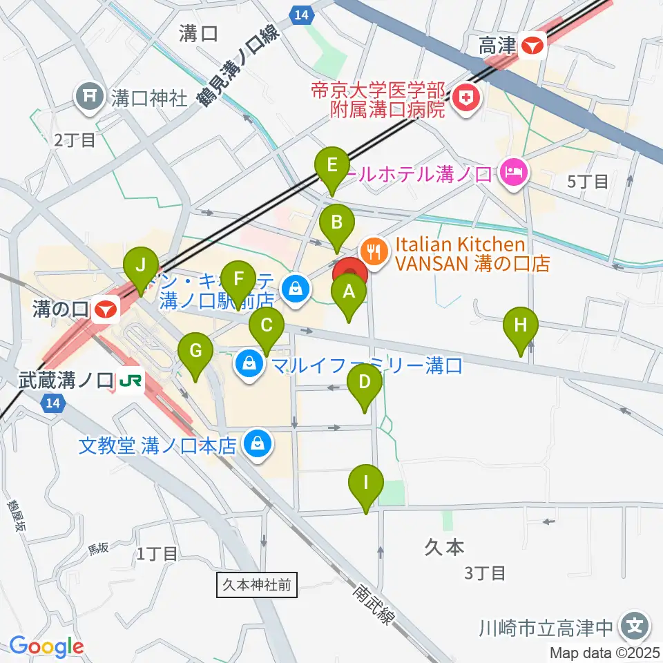 スタジオノード溝の口店周辺のコンビニエンスストア一覧地図