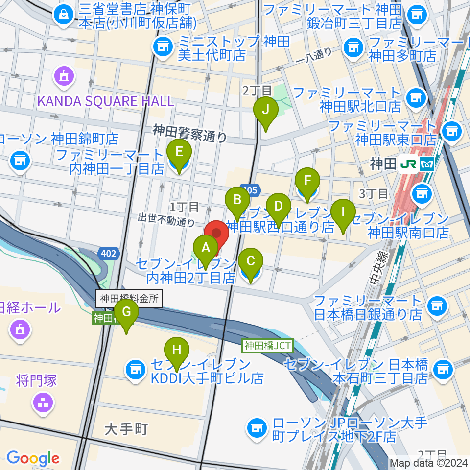 HMVP大手町スタジオ周辺のコンビニエンスストア一覧地図