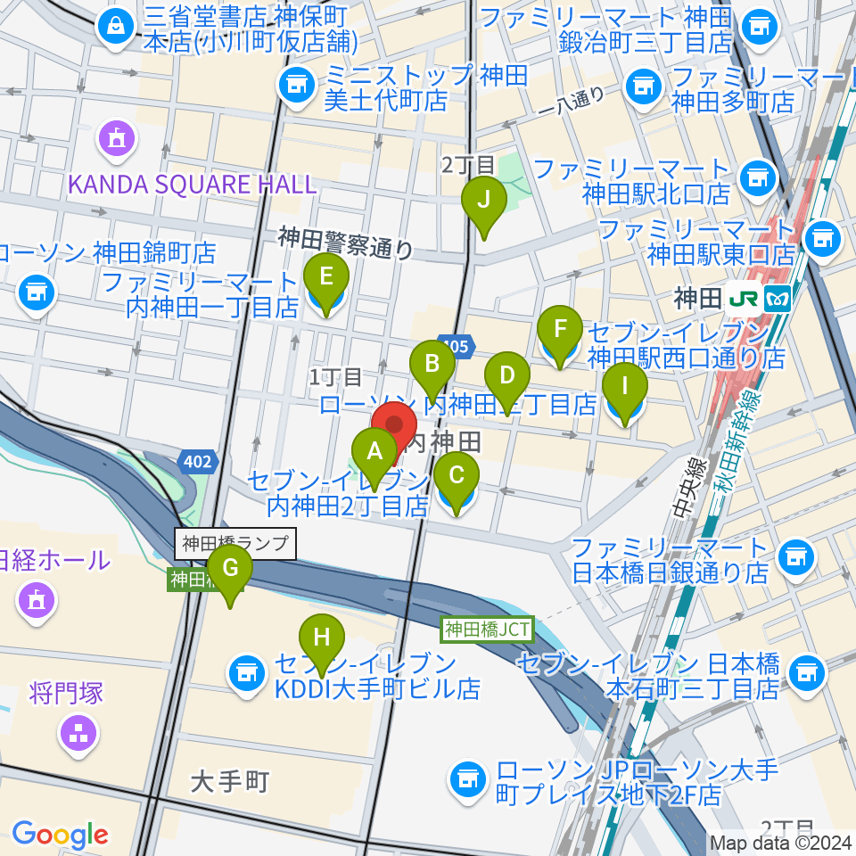 HMVP大手町スタジオ周辺のコンビニエンスストア一覧地図