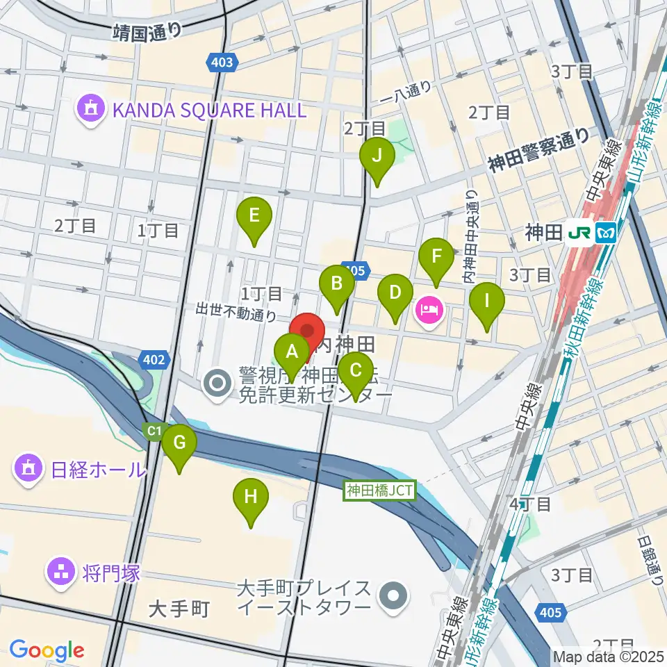 HMVP大手町スタジオ周辺のコンビニエンスストア一覧地図