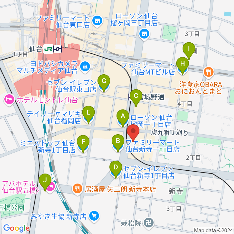 仙台スクールオブミュージック＆ダンス専門学校周辺のコンビニエンスストア一覧地図