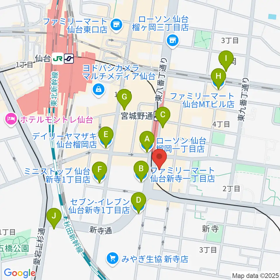 仙台スクールオブミュージック&ダンス専門学校周辺のコンビニエンスストア一覧地図