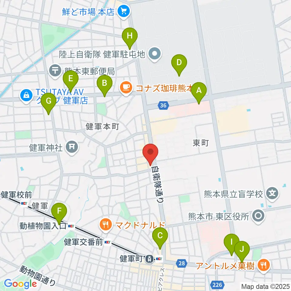 有明楽器 ピアノサービス熊本周辺のコンビニエンスストア一覧地図