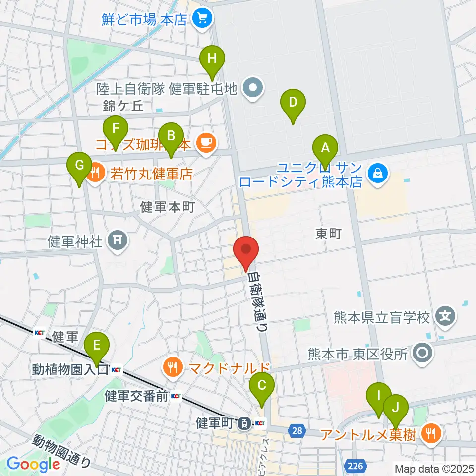 有明楽器 ピアノサービス熊本周辺のコンビニエンスストア一覧地図