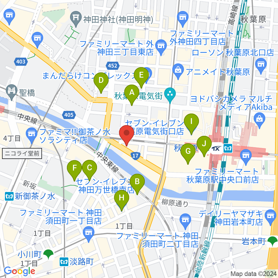 スタジオ音楽館 アキバ周辺のコンビニエンスストア一覧地図