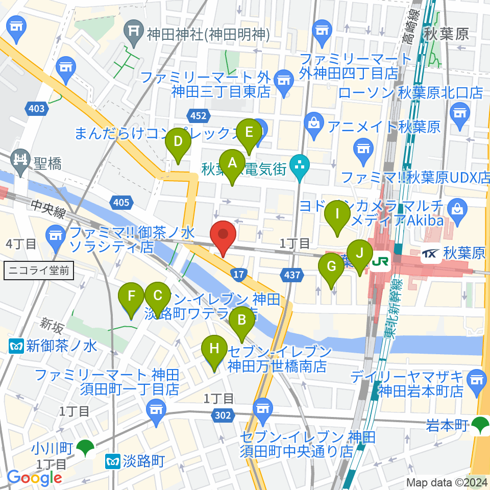 スタジオ音楽館 アキバ周辺のコンビニエンスストア一覧地図