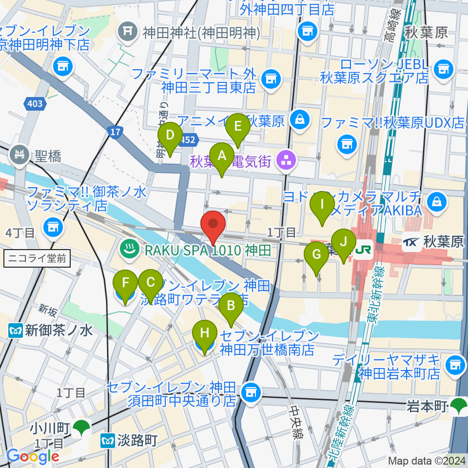 スタジオ音楽館 アキバ周辺のコンビニエンスストア一覧地図